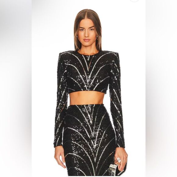 NEW Michael Costello x Revolve Leonie Crop Top in Black & Silver Size Small - Picture 1 of 10